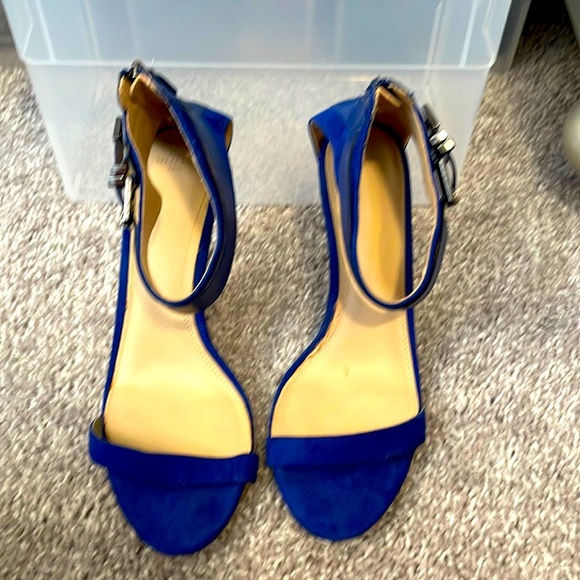 Suede Royal Blue Ankle Strap Heels - Picture 1 of 3